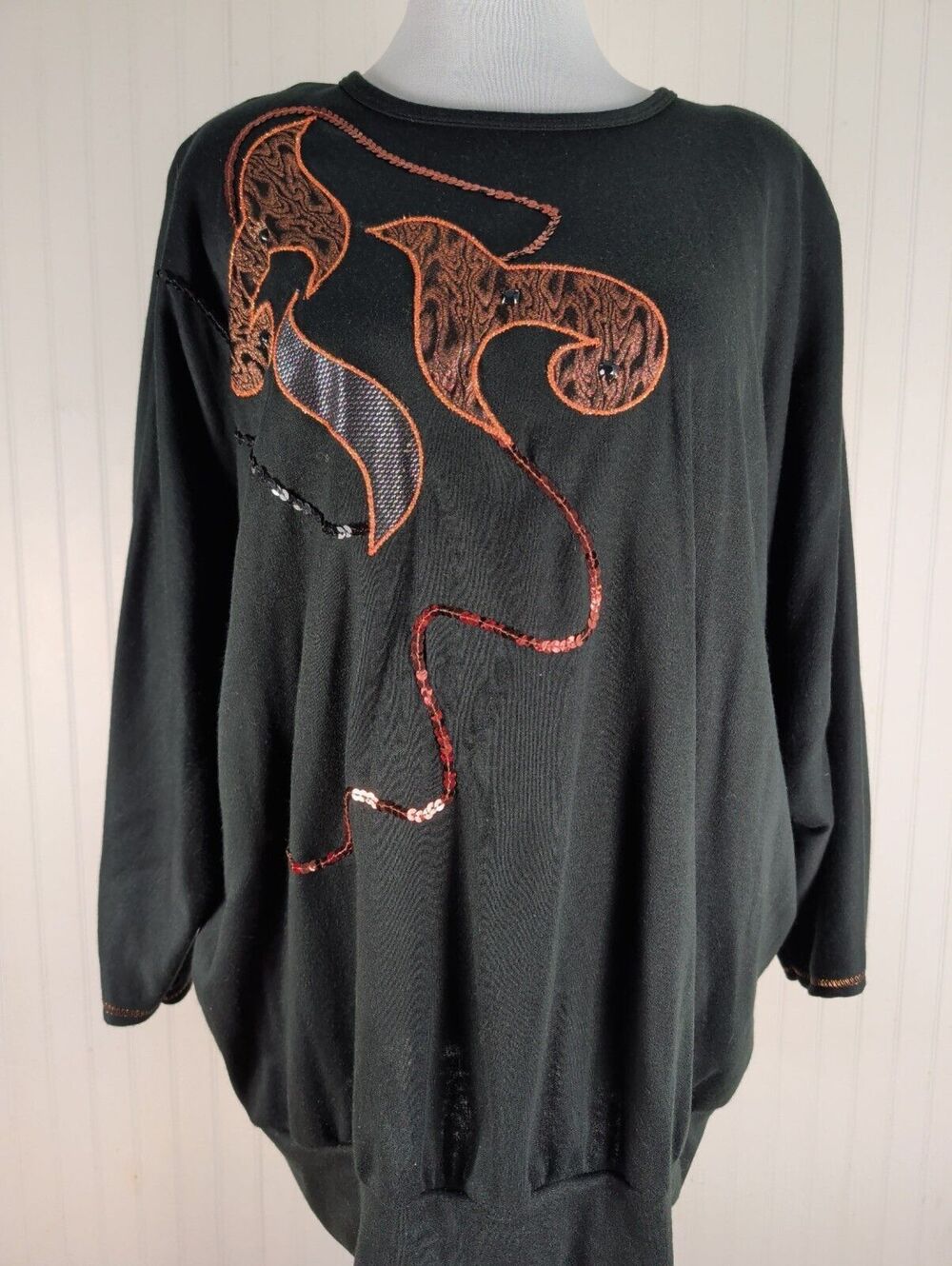 Vintage 80s 90s Young Stuff Black Avant Garde Oversized Dolmain Sleeve Top 2X